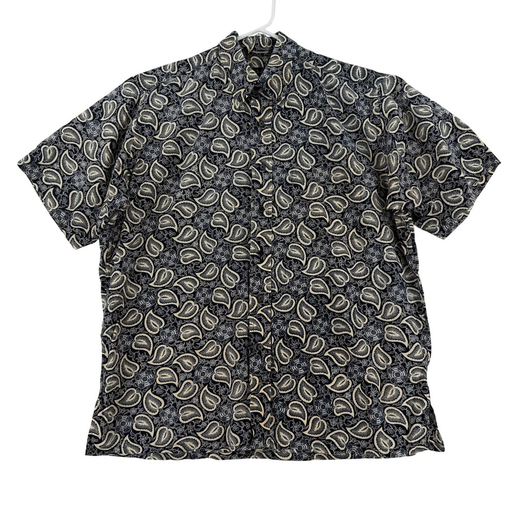 Vintage Andy Mohan Hawaiian Shirt Mens Large Blue Paisley Short Sleeve Button Up